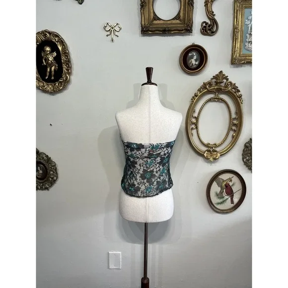 Vintage Deco USA Teal & Black Floral Lace Tube Top - Size Small - Picture 5 of 5
